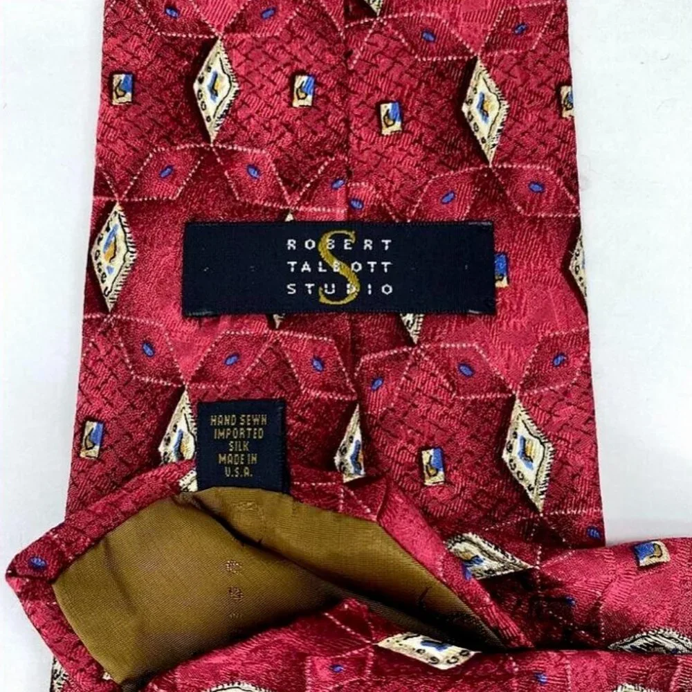 Robert Talbott‎ Studio Tie Hand Sewn Silk Made in USA Geometric Red Mens